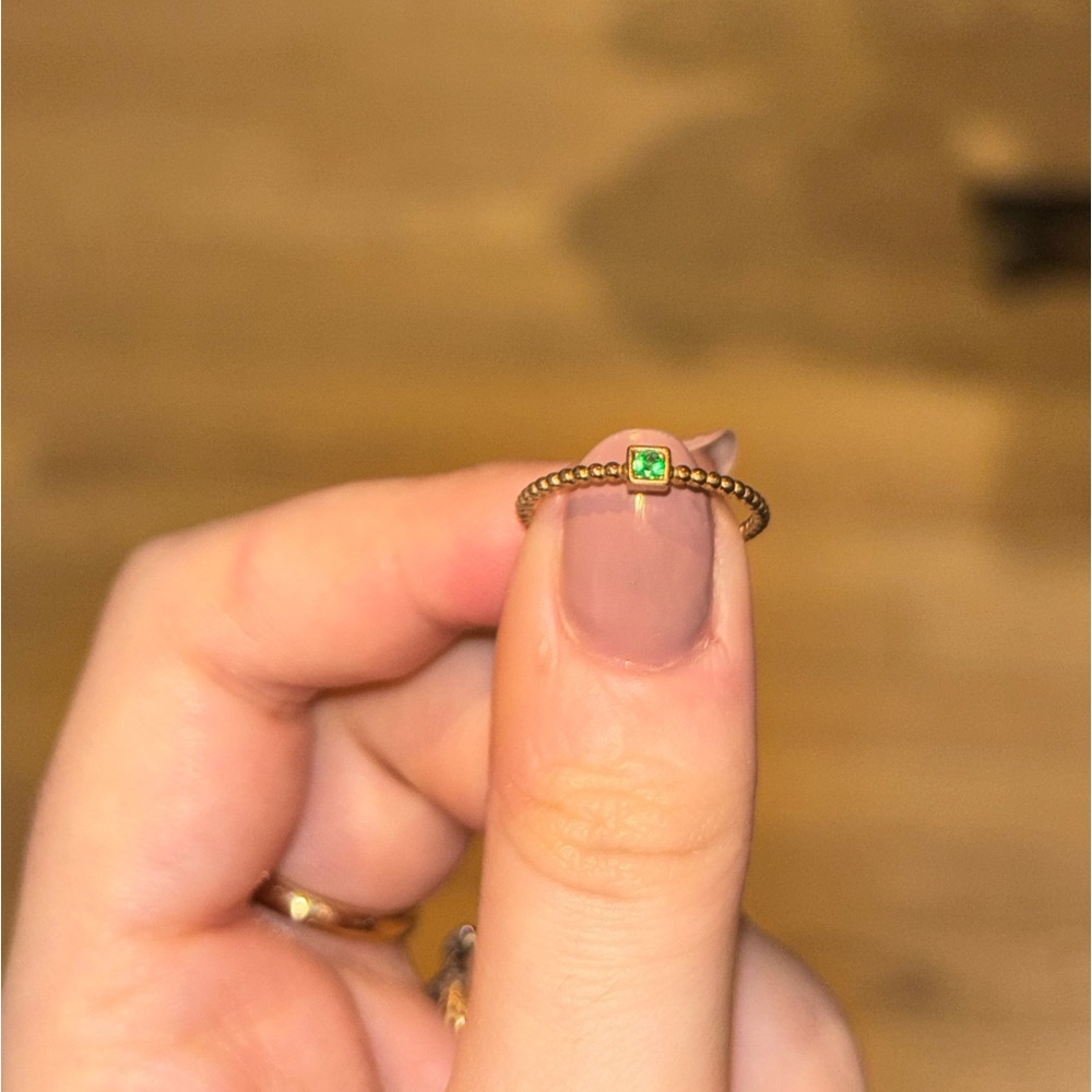 9K Solid Yellow Gold Dainty Stackable Green Zircon Ring Size 4 US